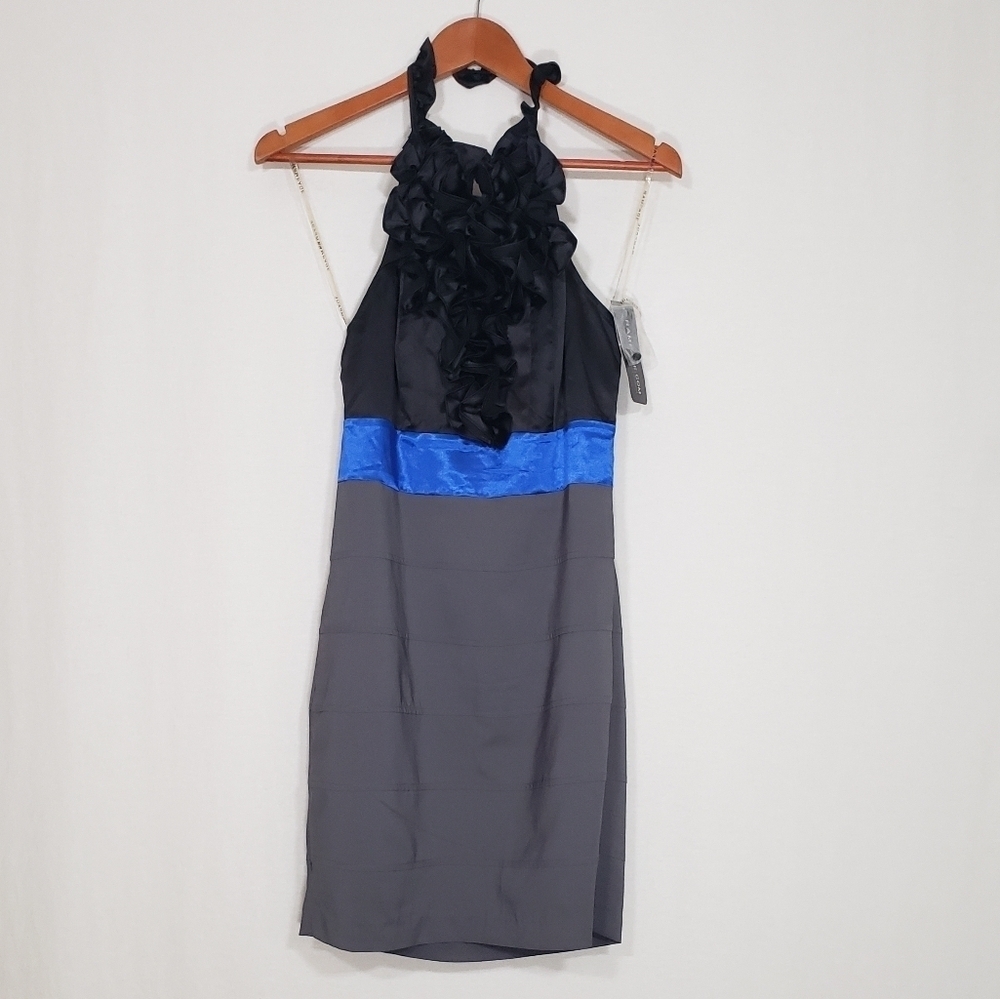 Vintage Rampage Halter Neckline Bandage Dress Size M  Y2K Black Grey Blue